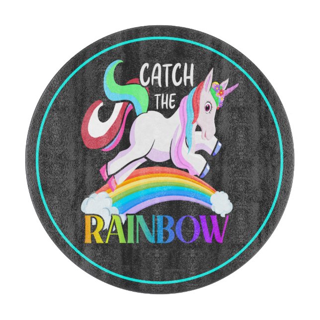 Catch the Rainbow Unicorn Design Cutting Board (Front)