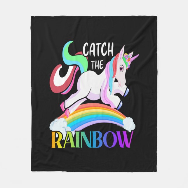 Catch the Rainbow Unicorn Design Fleece Blanket (Front)