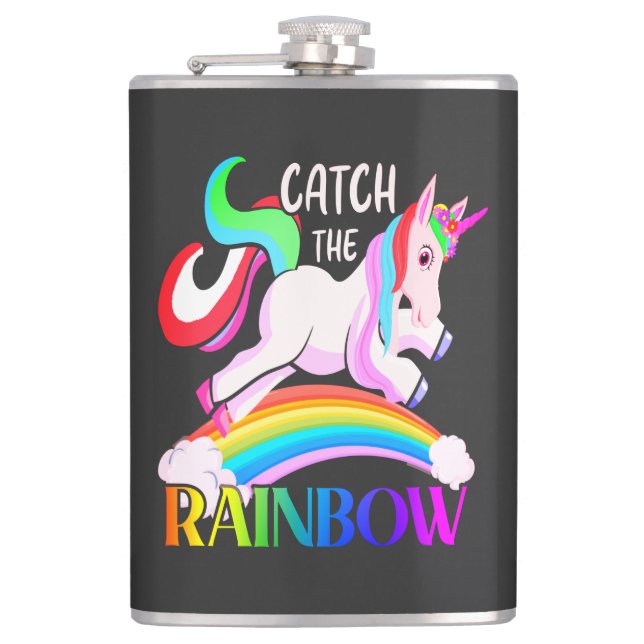 Catch the Rainbow Unicorn Design Hip Flask (Front)