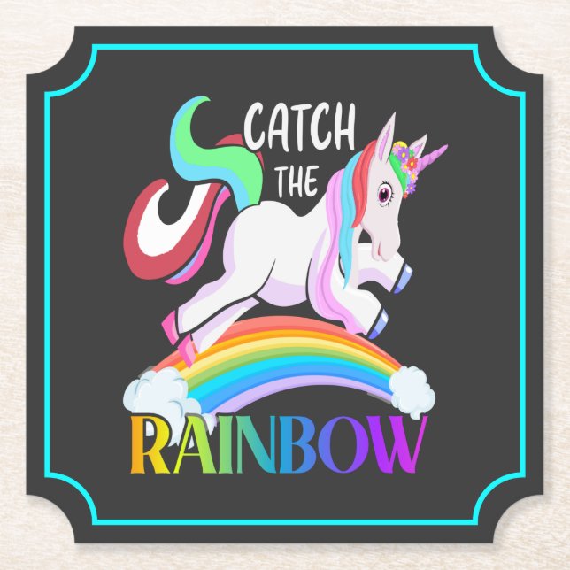 Catch the Rainbow Unicorn Design Paper Coaster (Front)