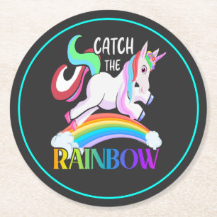 Catch the Rainbow Unicorn Design Round Paper Coaster