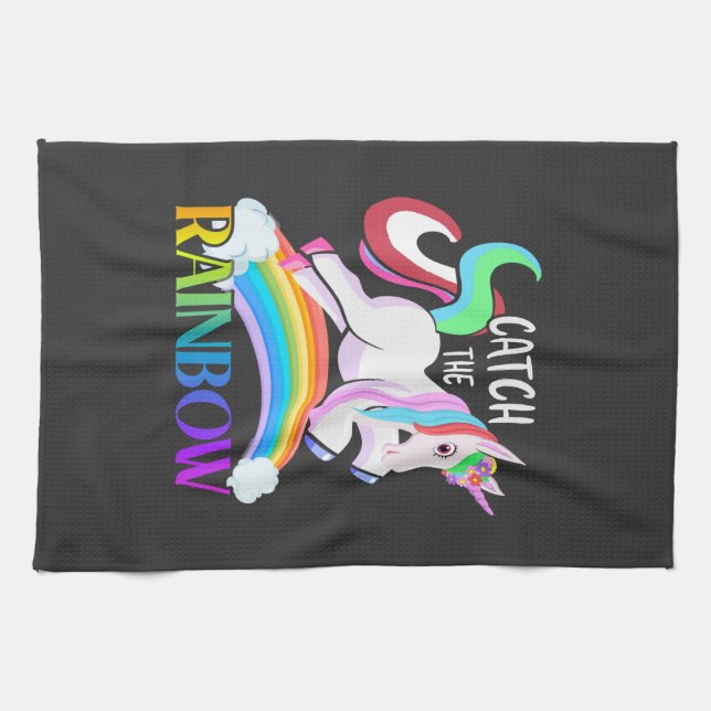Catch the Rainbow Unicorn Design Tea Towel (Horizontal)