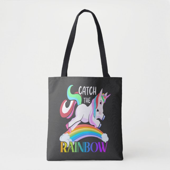 Catch the Rainbow Unicorn Design Tote Bag (Front)