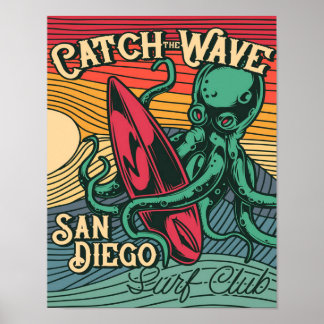 Catch the Wave Octopus | Vintage Design  Poster