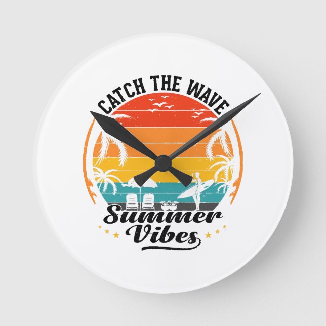 Catch the Wave Summer Vibes Round Clock (Front)