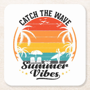 Catch the Wave Summer Vibes Square Paper Coaster