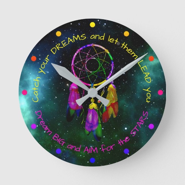 Catch your dreams dreamcatcher Boho Chic Round Clock (Front)