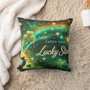 Catch Your Lucky Star Celestial Green Gold Cushion