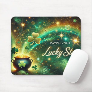 Catch Your Lucky Star Celestial Green Gold Mouse Pad