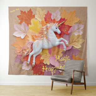 Catch Your Magic Autumn Unicorn Golden Pastel Hues Tapestry