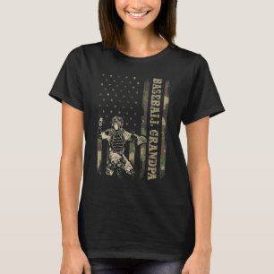 Catcher Baseball Men Baseball Grandpa Camo USA Fl T-Shirt