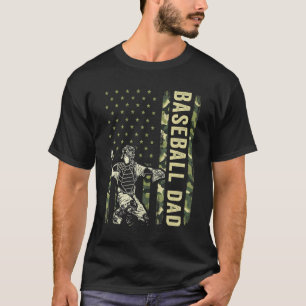 Catcher Baseball  Men Camo American Flag Baseball  T-Shirt