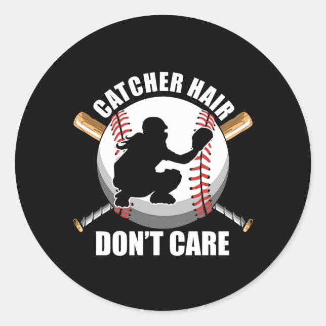 Catcher Hair Softball Baseball Bat Ball Player Gif Classic Round Sticker (Front)