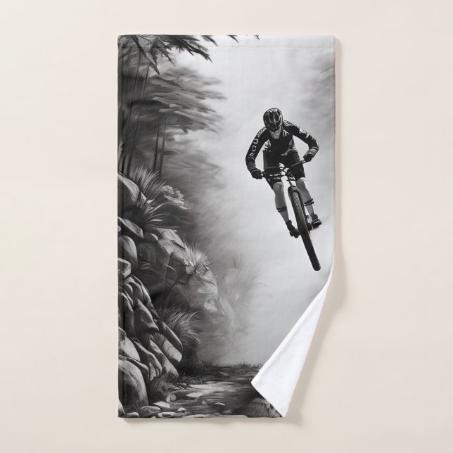 Catching Air - Mountain Bike Digital Pencil Sketch Hand Towel (Hand Towel)