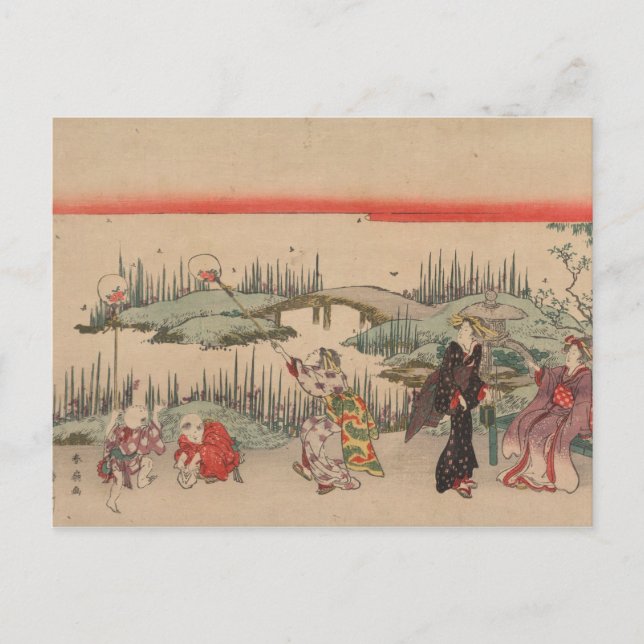 Catching Fireflies (colour woodcut) Postcard (Front)