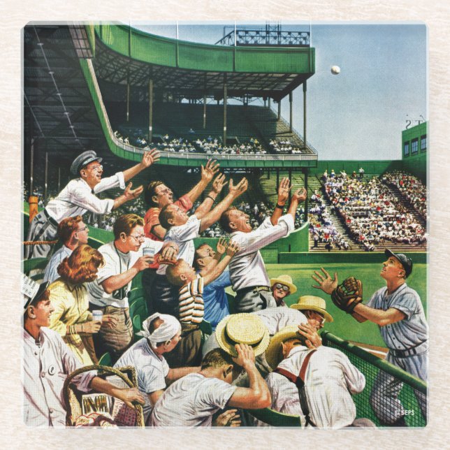 Catching Home Run Ball Glass Coaster (Front)