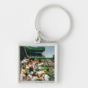 Catching Home Run Ball Key Ring