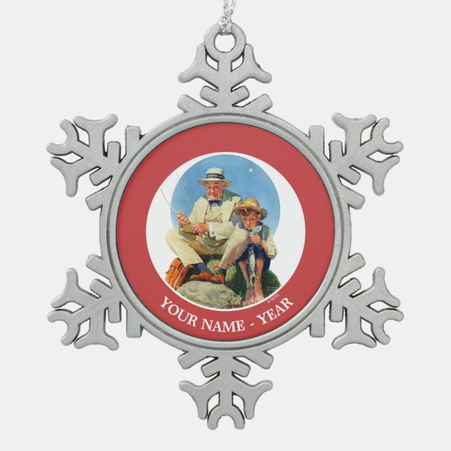 Catching the Big One Snowflake Pewter Christmas Ornament (Front)