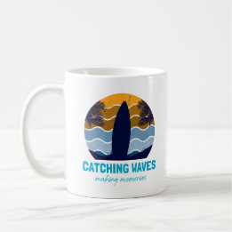 Catching Waves Retro Surfboard Beach Art Coffee Mug