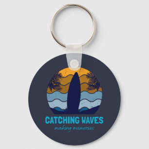 Catching Waves Retro Surfboard Beach Art Key Ring