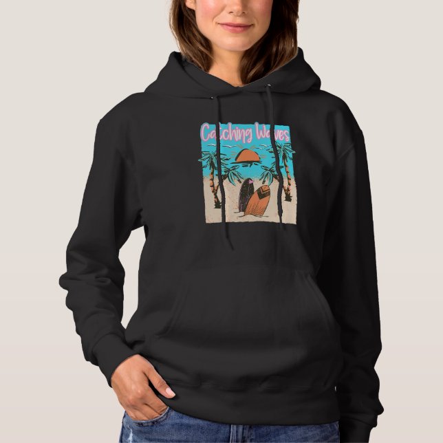 Catching Waves Surfing Beach Vintage Surf Hoodie (Front)