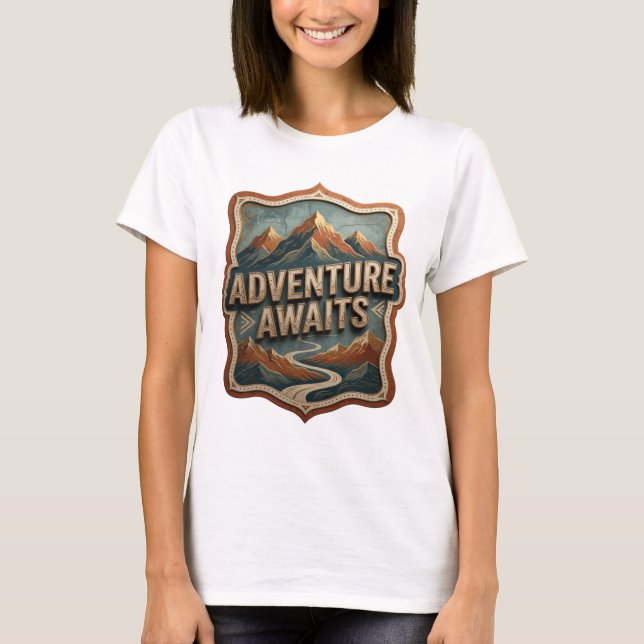 Catchy Gold ADVENTURE AWAITS Print T-Shirt (Front)