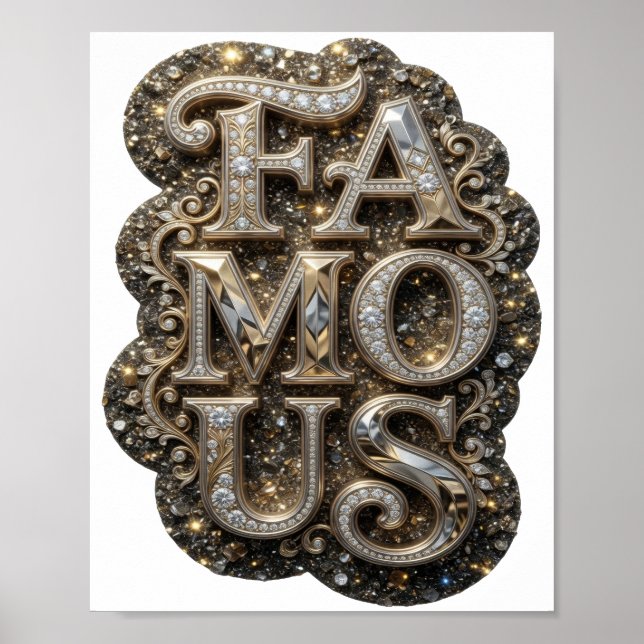 Catchy Gold FAMOUS Slogan Design Poster (Front)