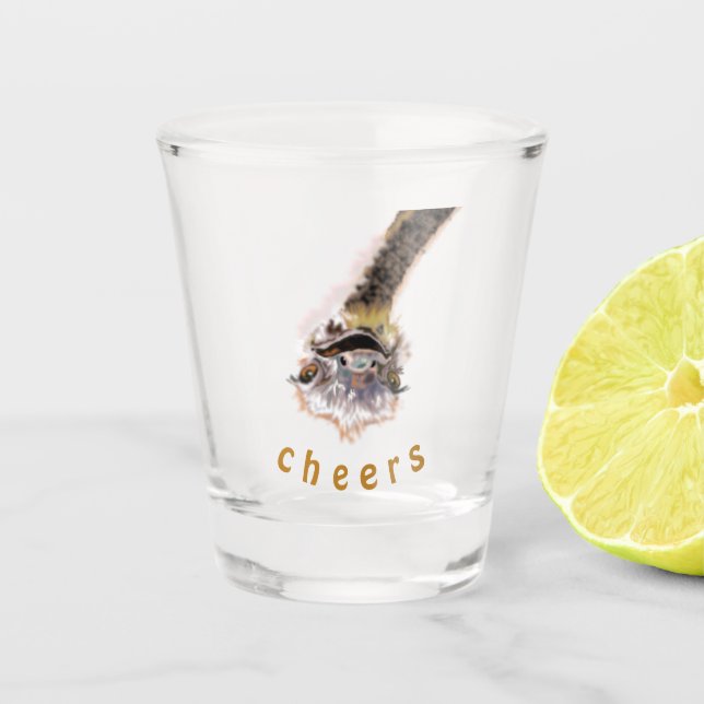 Catchy Shot Glass Cheers Ostrich (Front)