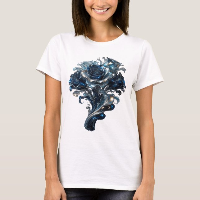 Catchy Silver BLUE ROSES Slogan Tee (Front)