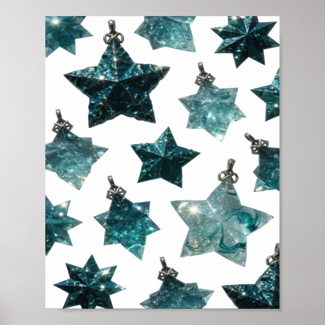Catchy Silver BLUE STAR ORNAMENTS Poster (Front)