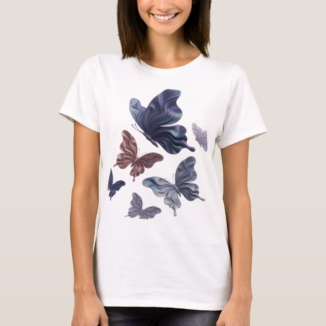 Catchy Silver BUTTERFLIES IN SPACE Slogan Tee (Front)