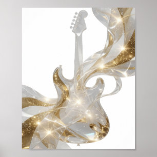 Catchy Silver GUITAR WITH GOLDEN STARS Bold Design Poster