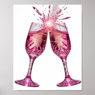 Catchy Silver PINK CHAMPAGNE GLASSES Poster