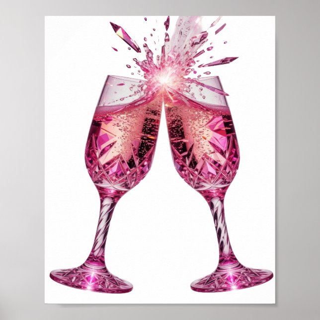 Catchy Silver PINK CHAMPAGNE GLASSES Poster (Front)