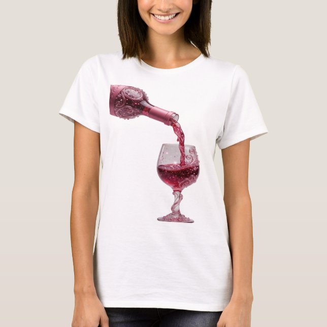 Catchy Silver PINK WINE Text Design T-Shirt (Front)