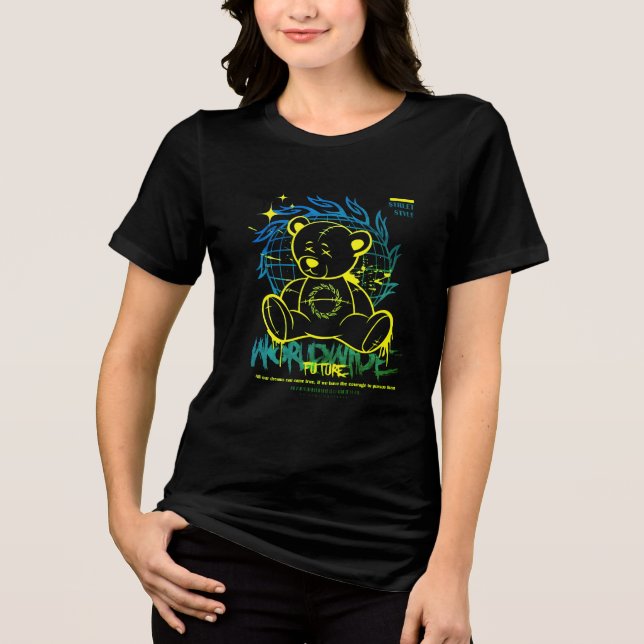Catchy & Trendy: Worldwide Street Style Teddy Bear Tri-Blend Shirt (Front)
