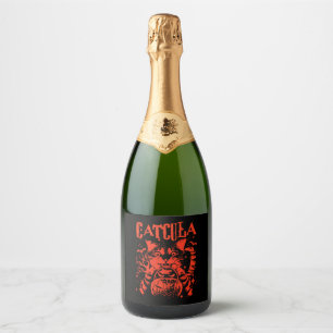 CATCULA Funny CAT Vampire Dracula Halloween Sparkling Wine Label