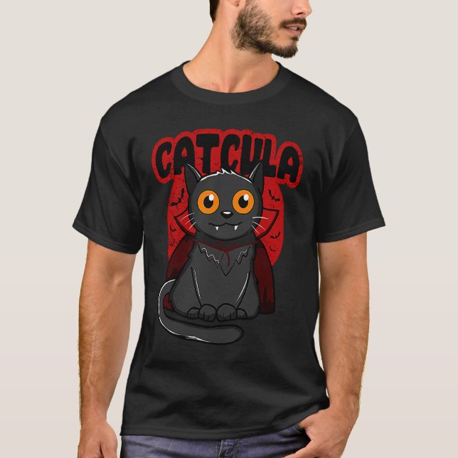 Catcula Halloween Kitty Dracula Vampire Cat T-Shirt (Front)