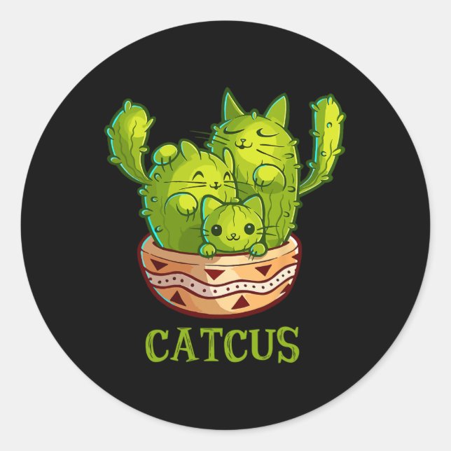 Catcus Cute Cat And Cactus Mexican Cactus Cinco De Classic Round Sticker (Front)