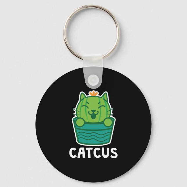 Catcus Funny Cat Lover Succulent Cactus Key Ring (Front)
