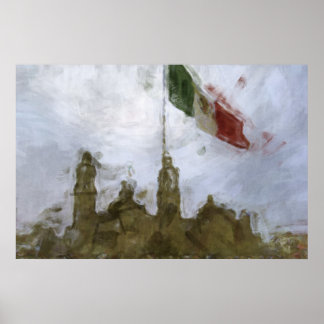 Catedral en el Zocalo del DF con la Bandera 5.jpg Poster