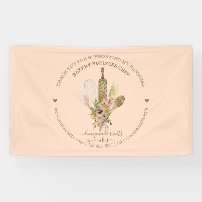 Catering Bakery Chef Rustic Pink Banner (Horizontal)