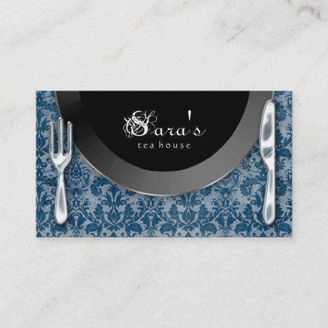 Catering Business Cards Cutlery Plate Blue (Front)