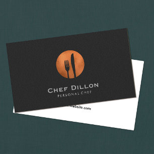 Catering Chef Copper Fork and Knife Black Business Card
