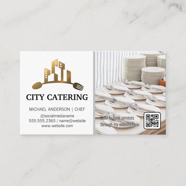 Catering Logo | Banquet Events Plate Setup Business Card (Front)