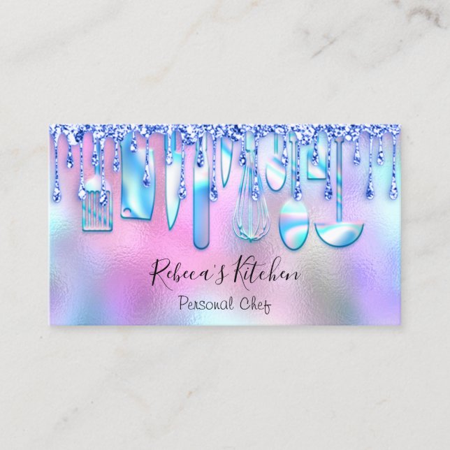 Catering Personal Chef Kitchen Knifes Blue Pink Business Card (Front)