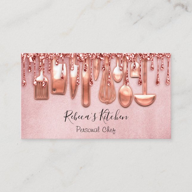Catering Personal Chef Kitchen Knifes Rose Blush Business Card (Front)