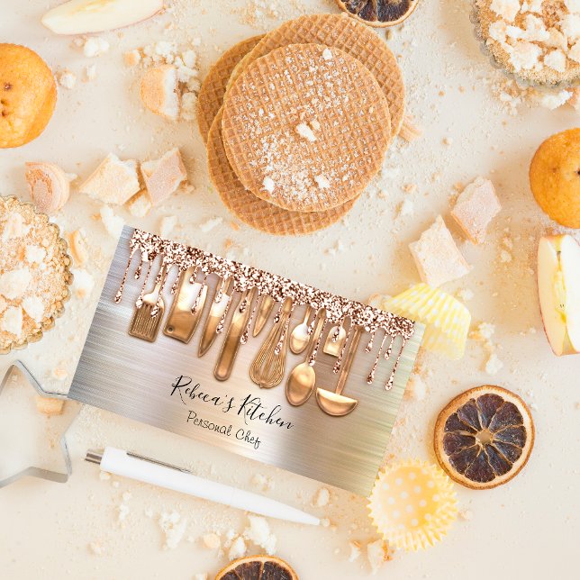 Catering Personal Chef Kitchen Knifes Rose Gold Business Card (Catering Personal Chef Kitchen Knifes Rose Gold Business Card)