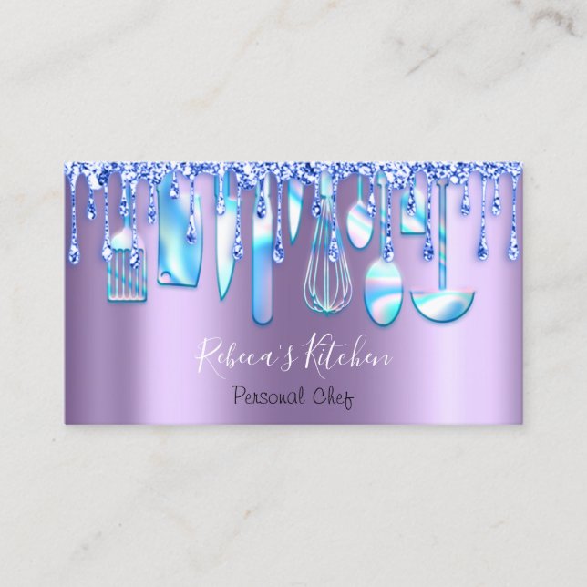 Catering Personal Chef Kitchen Purple Blue Drips Business Card (Front)
