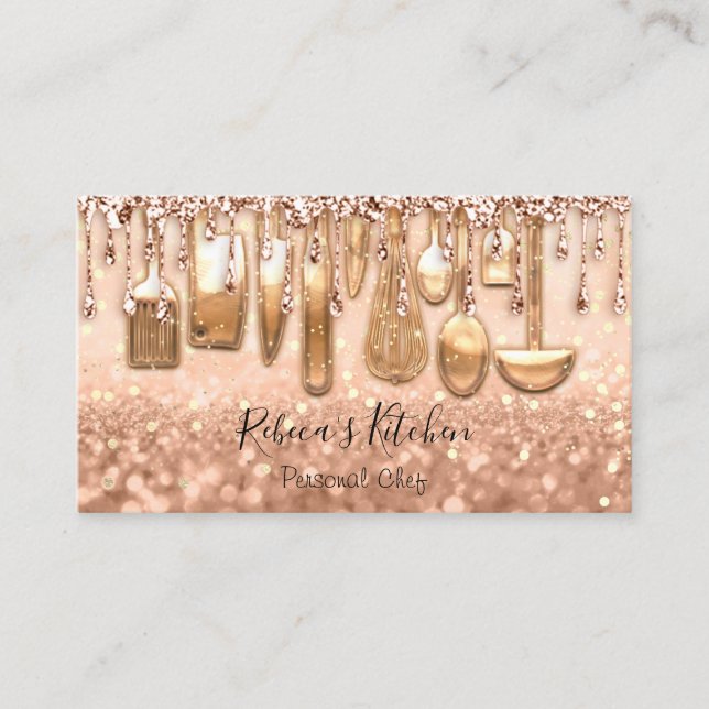 Catering Personal Chef Kitchen Rose Confetti Business Card (Front)